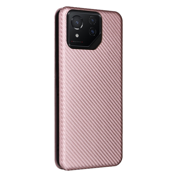 For ASUS ROG Phone 8 Carbon Fiber Texture Flip Leather Phone Case(Pink)