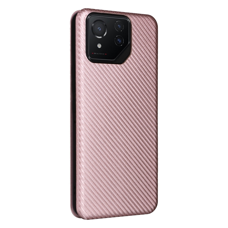 For ASUS ROG Phone 8 Carbon Fiber Texture Flip Leather Phone Case(Pink)