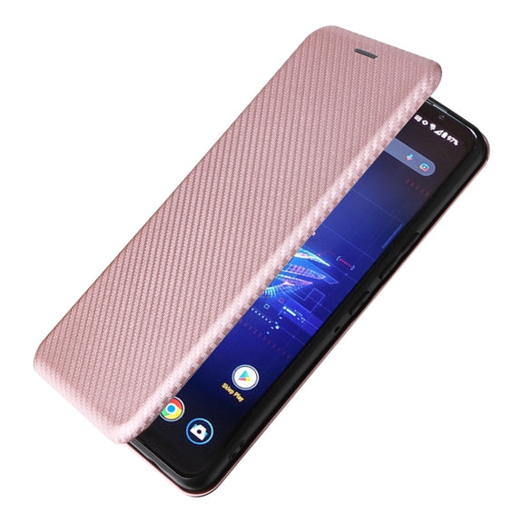 For ASUS ROG Phone 8 Carbon Fiber Texture Flip Leather Phone Case(Pink)