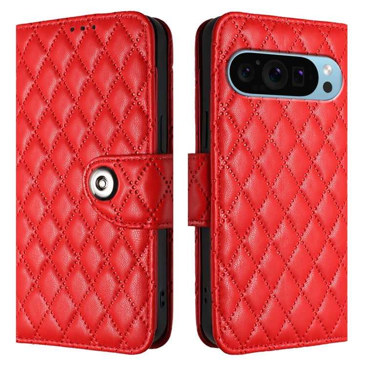 For Google Pixel 9 / Pixel 9 Pro Rhombic Texture Flip Leather Phone Case with Lanyard(Red)