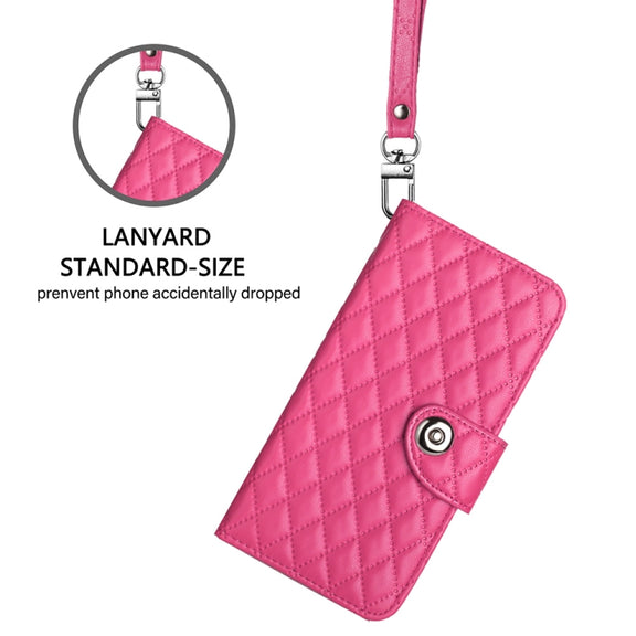 For Google Pixel 9 / Pixel 9 Pro Rhombic Texture Flip Leather Phone Case with Lanyard(Rose Red)