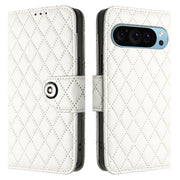 For Google Pixel 9 / Pixel 9 Pro Rhombic Texture Flip Leather Phone Case with Lanyard(White)