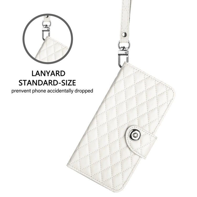 For Google Pixel 9 / Pixel 9 Pro Rhombic Texture Flip Leather Phone Case with Lanyard(White)
