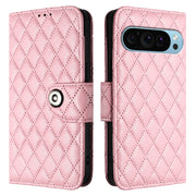 For Google Pixel 9 / Pixel 9 Pro Rhombic Texture Flip Leather Phone Case with Lanyard(Pink)
