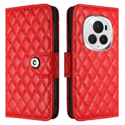 For Honor Magic6 Pro Rhombic Texture Flip Leather Phone Case with Lanyard(Red)