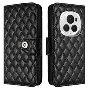 For Honor Magic6 Pro Rhombic Texture Flip Leather Phone Case with Lanyard(Black)