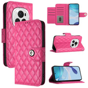 For Honor Magic6 Pro Rhombic Texture Flip Leather Phone Case with Lanyard(Rose Red)
