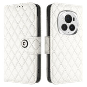 For Honor Magic6 Pro Rhombic Texture Flip Leather Phone Case with Lanyard(White)