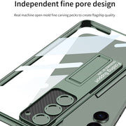 For Samsung Galaxy S24+ 5G GKK Electroplating Full Coverage Protective Phone Case with Holder(Silver)