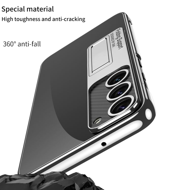 For Samsung Galaxy S24+ 5G GKK Electroplating Full Coverage Protective Phone Case with Holder(Silver)