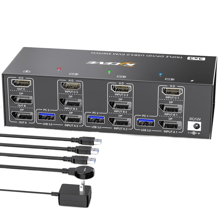 KC-KVM303DH 8K 60Hz USB3.0 DP+DP+HDMI Triple Monitors KVM Switch(US Plug)