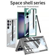 For Samsung Galaxy S24 Ultra 5G GKK Space Frame Transparent PC + TPU Phone Case with Pen(Transparent Black)