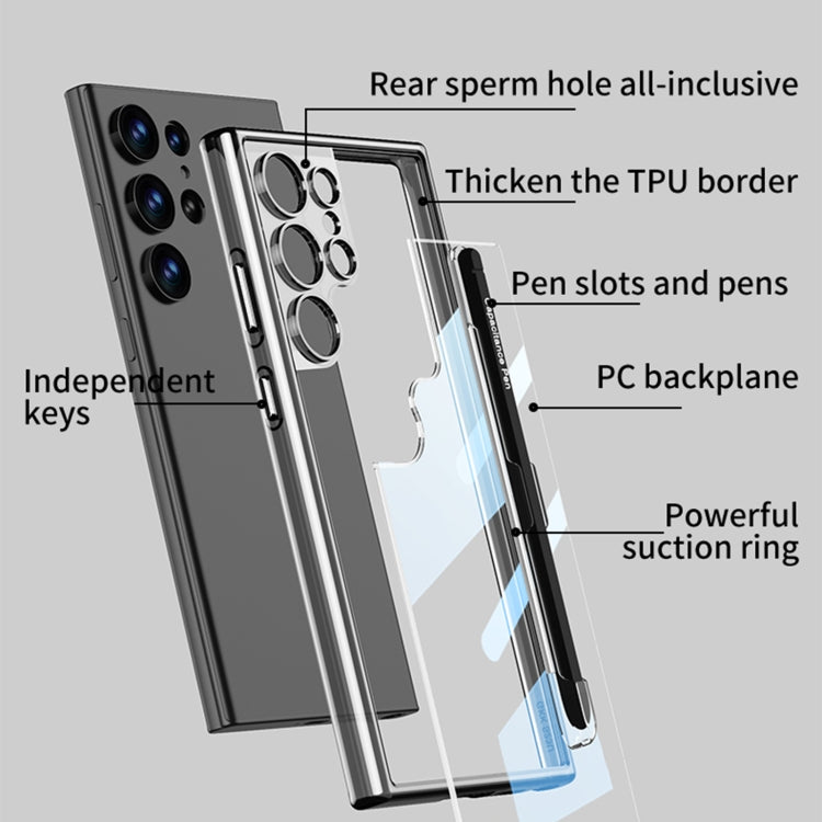 For Samsung Galaxy S24 Ultra 5G GKK Space Frame Transparent PC + TPU Phone Case with Pen(Transparent Black)