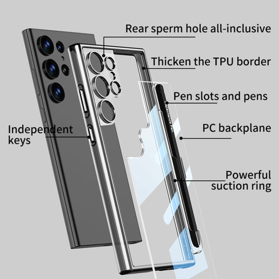 For Samsung Galaxy S24 Ultra 5G GKK Space Frame Transparent PC + TPU Phone Case with Pen(Transparent Black)