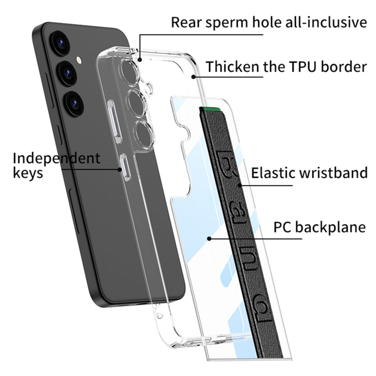 For Samsung Galaxy S24 5G GKK Space Frame Transparent PC + TPU Phone Case with Wrist Strap(Black)