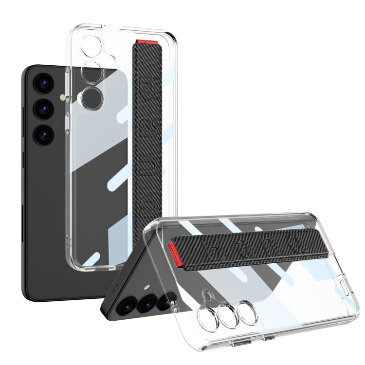 For Samsung Galaxy S24 5G GKK Space Frame Transparent PC + TPU Phone Case with Wrist Strap(Carbon Fiber Texture)