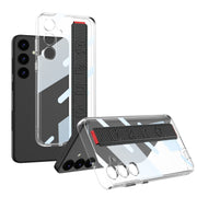 For Samsung Galaxy S24 5G GKK Space Frame Transparent PC + TPU Phone Case with Wrist Strap(Carbon Fiber Texture)