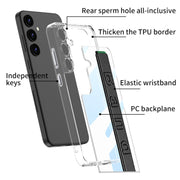 For Samsung Galaxy S24 5G GKK Space Frame Transparent PC + TPU Phone Case with Wrist Strap(Carbon Fiber Texture)