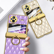 For vivo X Flip GKK Integrated Rhombus Pattern Electroplating Leather Magnetic Phone Case with Ring(Black)