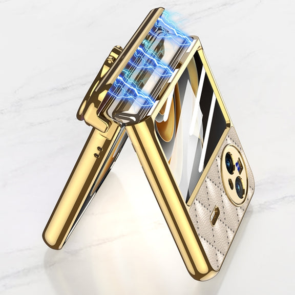 For vivo X Flip GKK Integrated Rhombus Pattern Electroplating Leather Magnetic Phone Case with Ring(Black)