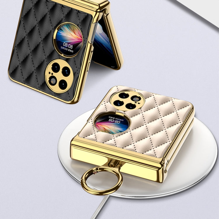 For vivo X Flip GKK Integrated Rhombus Pattern Electroplating Leather Magnetic Phone Case with Ring(Black)