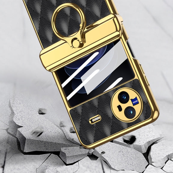 For vivo X Flip GKK Integrated Rhombus Pattern Electroplating Leather Magnetic Phone Case with Ring(Black)