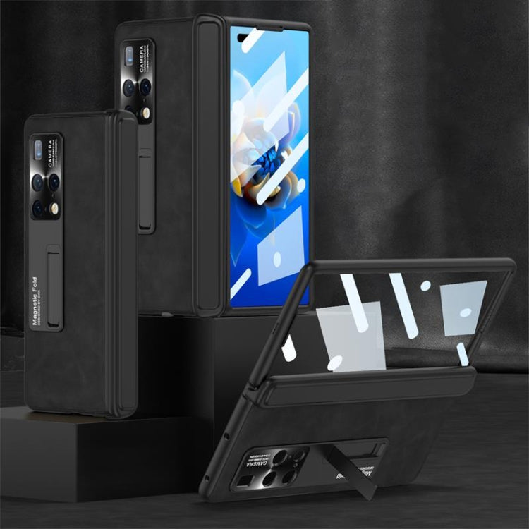 For Huawei Mate X2 GKK Integrated Frosted Leather HD Fold Hinge Phone Case with Holder(Black)