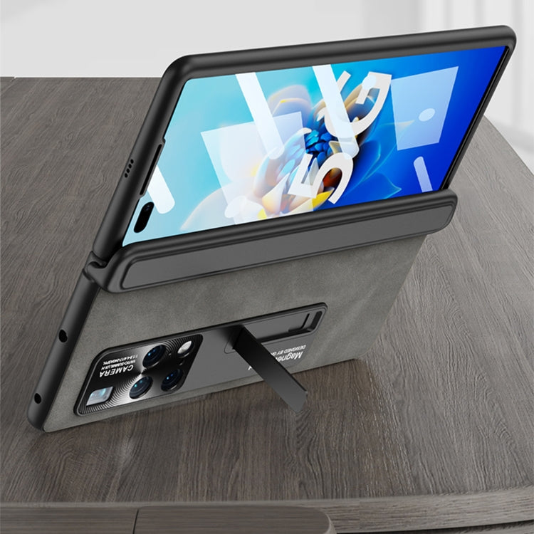 For Huawei Mate X2 GKK Integrated Frosted Leather HD Fold Hinge Phone Case with Holder(Black)