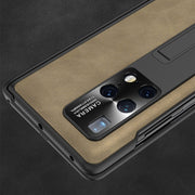 For Huawei Mate X2 GKK Integrated Frosted Leather HD Fold Hinge Phone Case with Holder(Black)