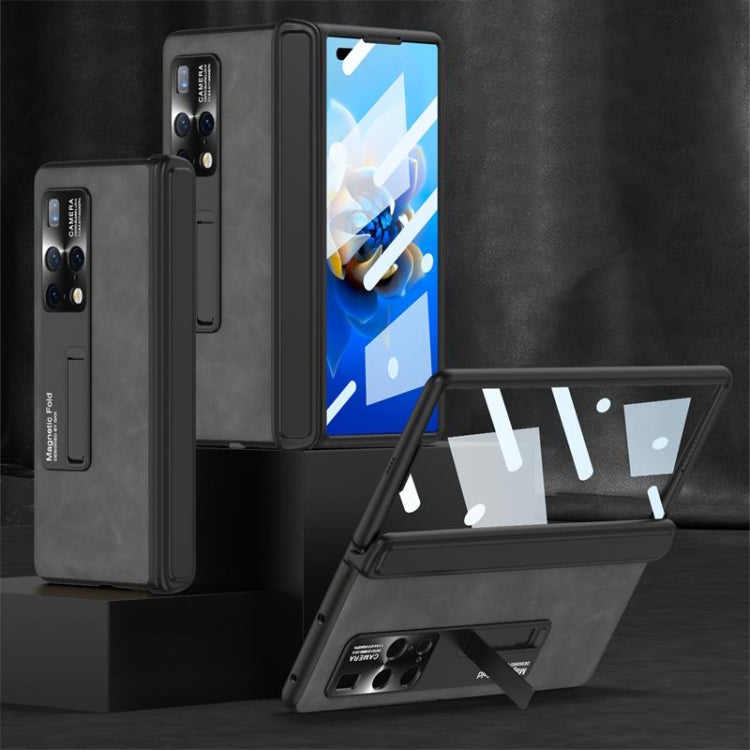 For Huawei Mate X2 GKK Integrated Frosted Leather HD Fold Hinge Phone Case with Holder(Grey)