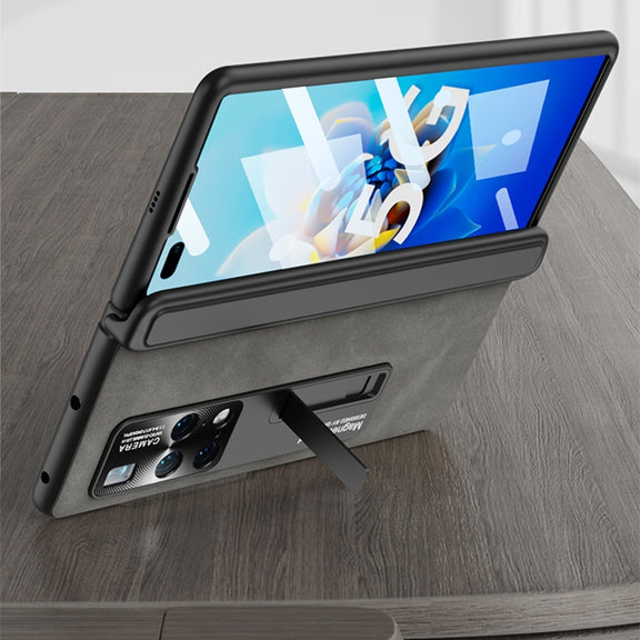 For Huawei Mate X2 GKK Integrated Frosted Fold Hinge Privacy Leather Phone Case with Holder(Grey)