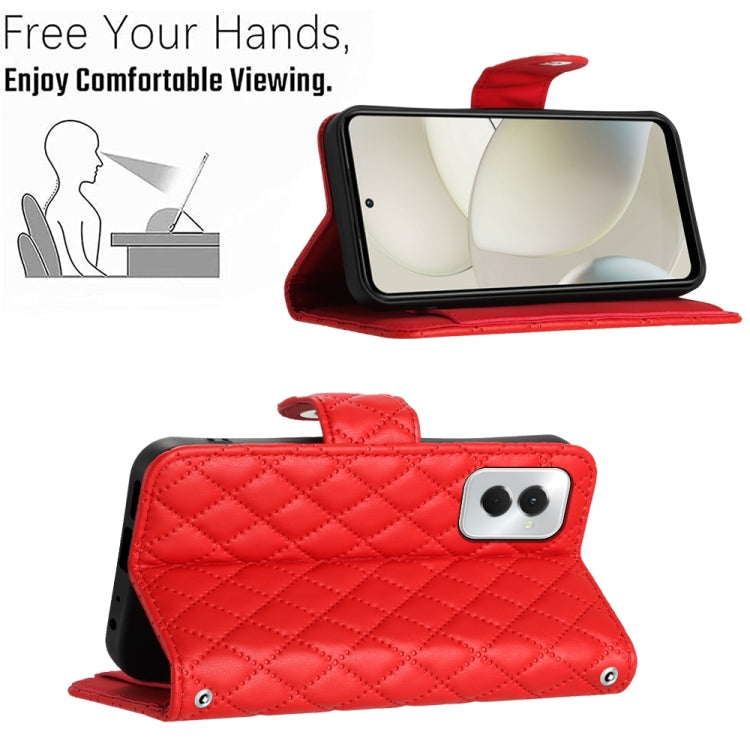 For Motorola Moto G Power 5G 2024 Rhombic Texture Flip Leather Phone Case with Lanyard(Red)