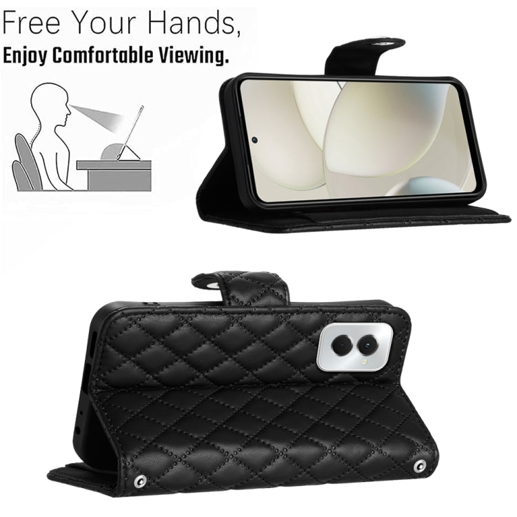 For Motorola Moto G Power 5G 2024 Rhombic Texture Flip Leather Phone Case with Lanyard(Black)