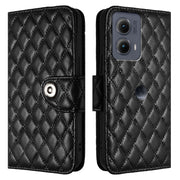 For Motorola Edge 2024 Rhombic Texture Flip Leather Phone Case with Lanyard(Black)