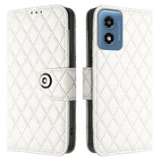 For Motorola Moto G Play 5G 2024 Rhombic Texture Flip Leather Phone Case with Lanyard(White)