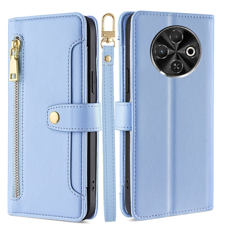 For Tecno Spark 30C 4G Sheep Texture Cross-body Zipper Wallet Leather Phone Case(Blue)