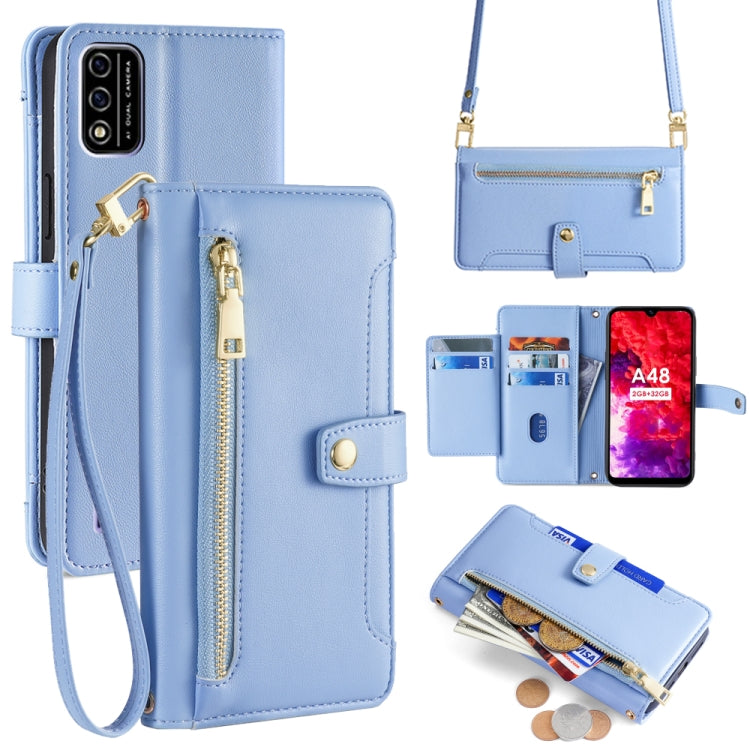 For Itel A48 Sheep Texture Cross-body Zipper Wallet Leather Phone Case(Blue)