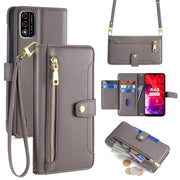 Foritel A48 Sheep Texture Cross-body Zipper Wallet Leather Phone Case(Grey)