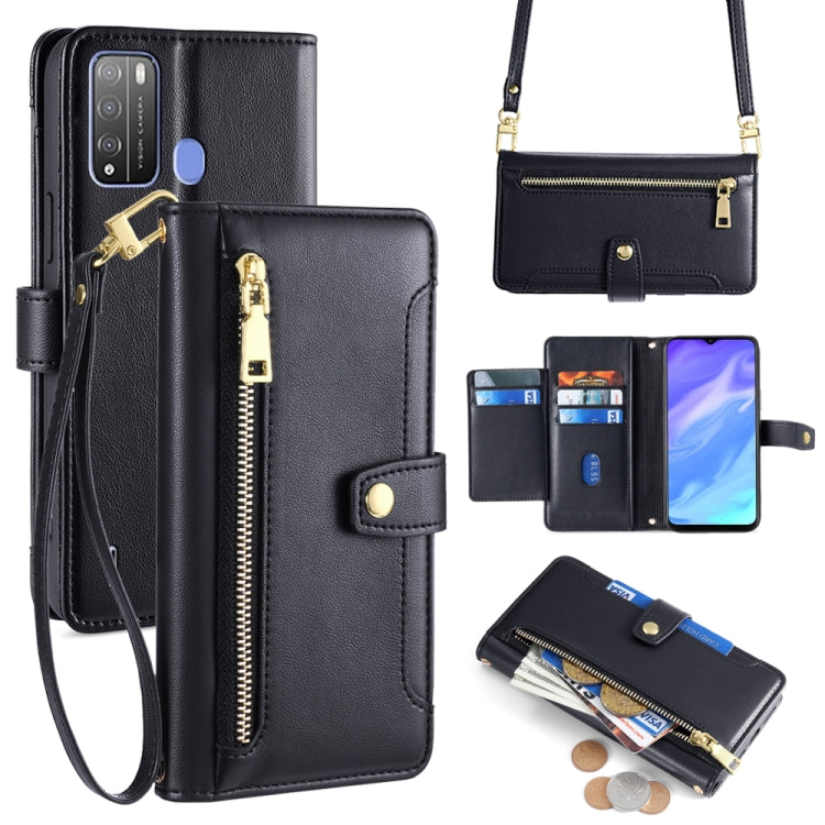 For itel Vision 1 Pro Sheep Texture Cross-body Zipper Wallet Leather Phone Case(Black)