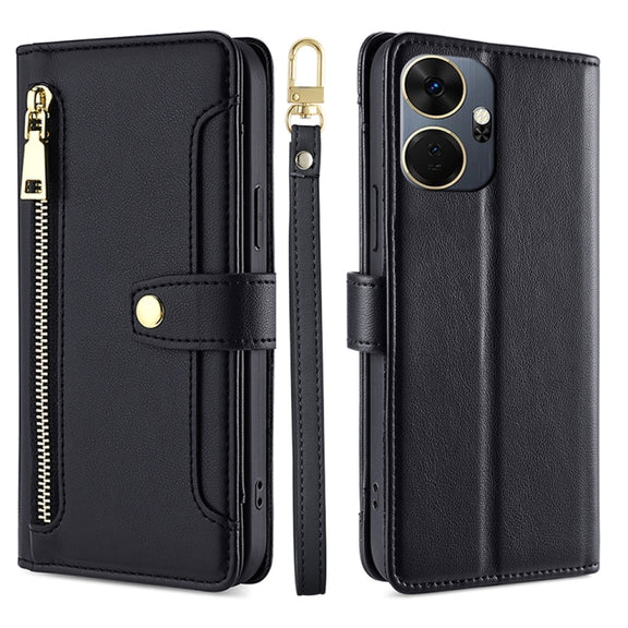 For Itel P55+ 4G Sheep Texture Cross-body Zipper Wallet Leather Phone Case(Black)