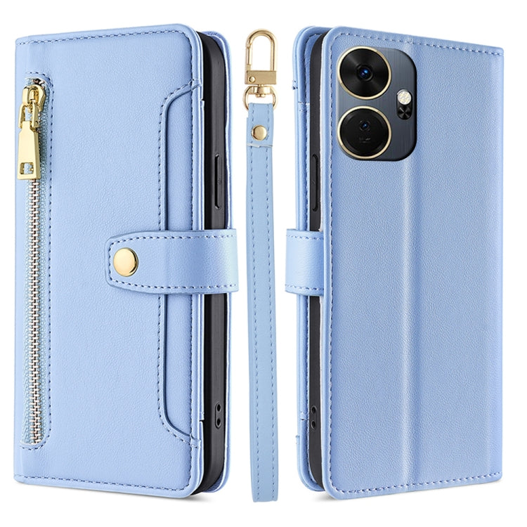 For Itel P55+ 4G Sheep Texture Cross-body Zipper Wallet Leather Phone Case(Blue)