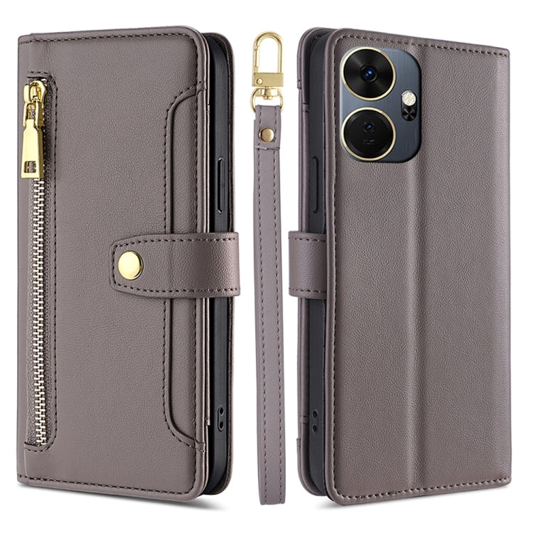 For Itel P55+ 4G Sheep Texture Cross-body Zipper Wallet Leather Phone Case(Grey)