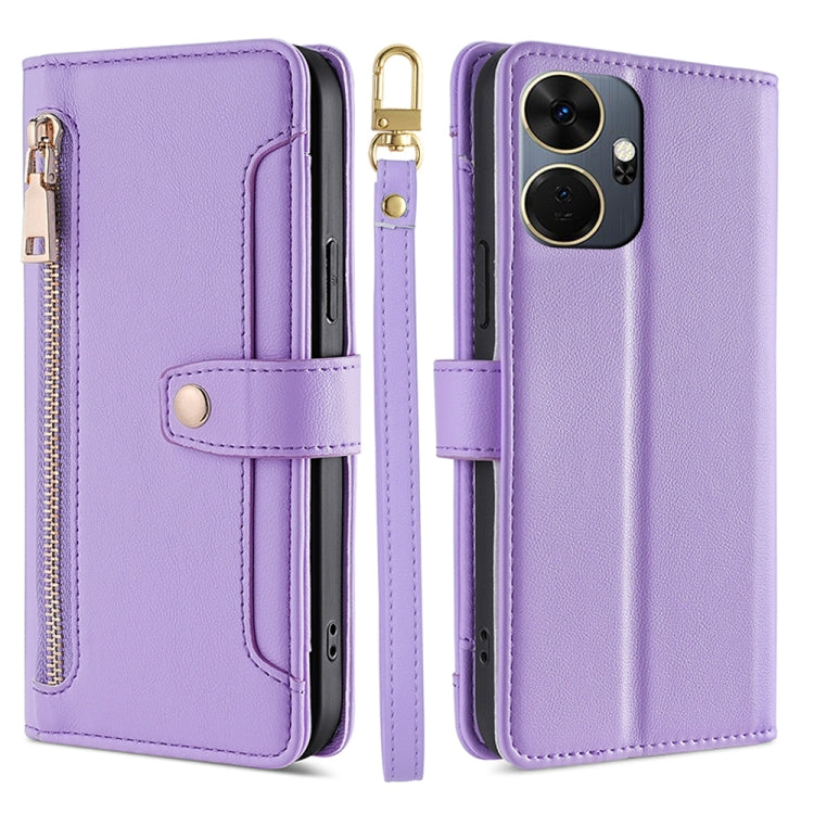 For Itel P55+ 4G Sheep Texture Cross-body Zipper Wallet Leather Phone Case(Purple)