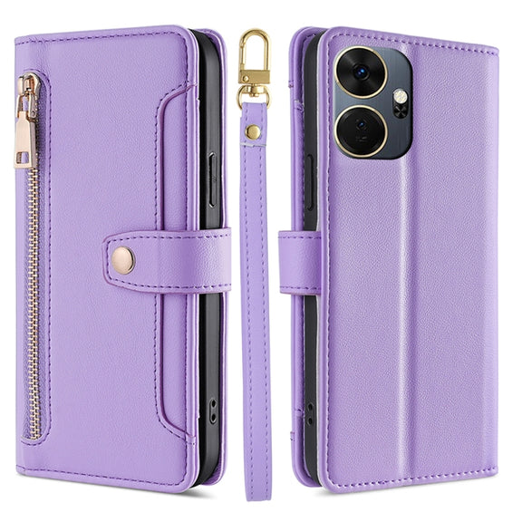 For Itel P55+ 4G Sheep Texture Cross-body Zipper Wallet Leather Phone Case(Purple)
