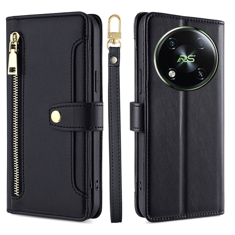 For Itel RS4 4G Sheep Texture Cross-body Zipper Wallet Leather Phone Case(Black)