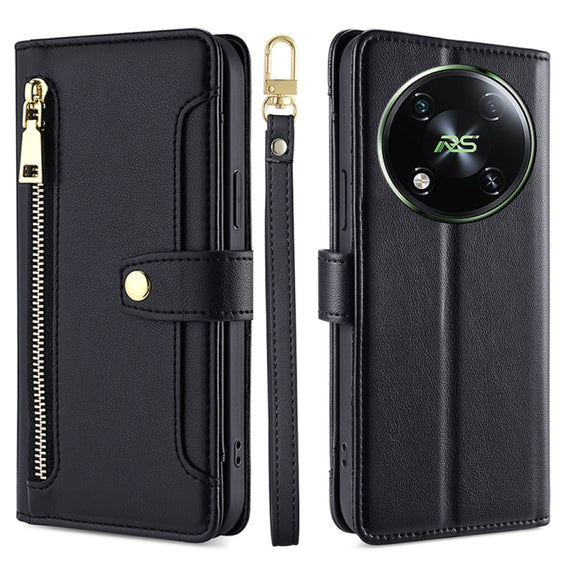 For Itel RS4 4G Sheep Texture Cross-body Zipper Wallet Leather Phone Case(Black)