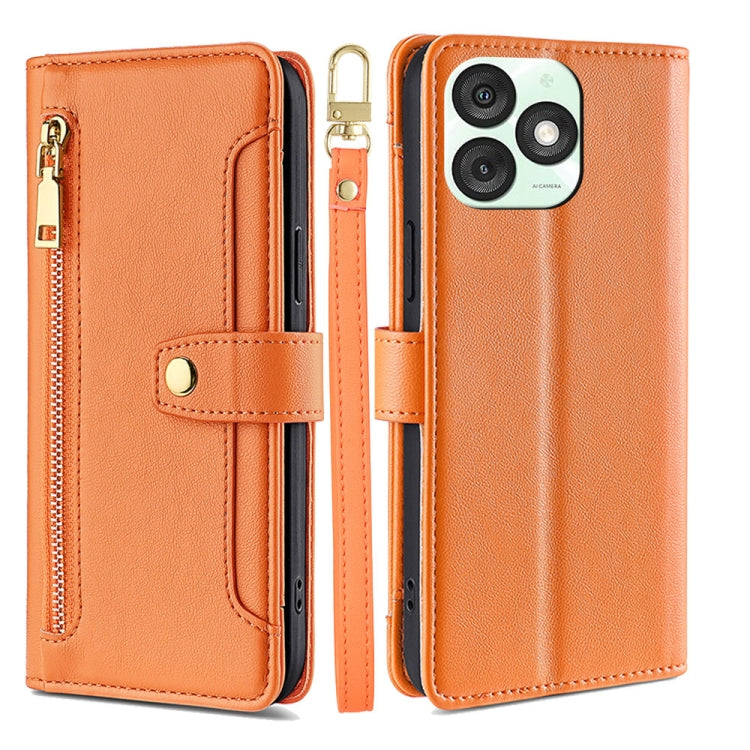 For itel A50 4G Sheep Texture Cross-body Zipper Wallet Leather Phone Case(Orange)