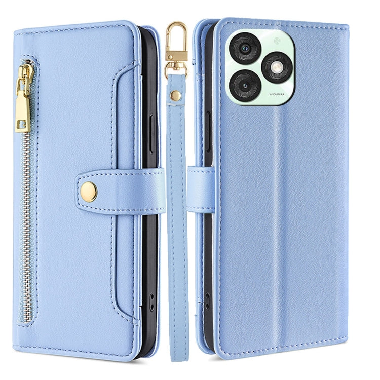 For itel A50 4G Sheep Texture Cross-body Zipper Wallet Leather Phone Case(Blue)