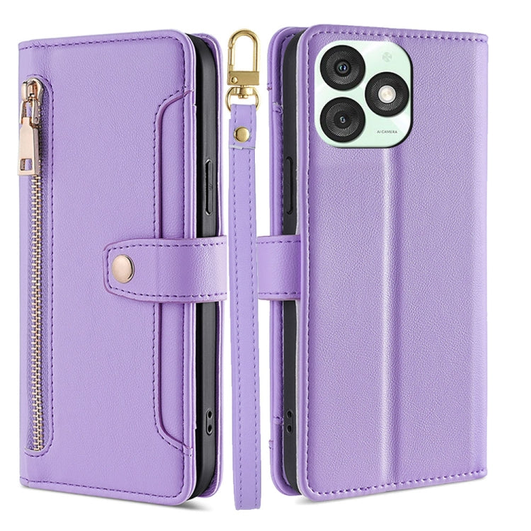 For Itel A50 4G Sheep Texture Cross-body Zipper Wallet Leather Phone Case(Purple)