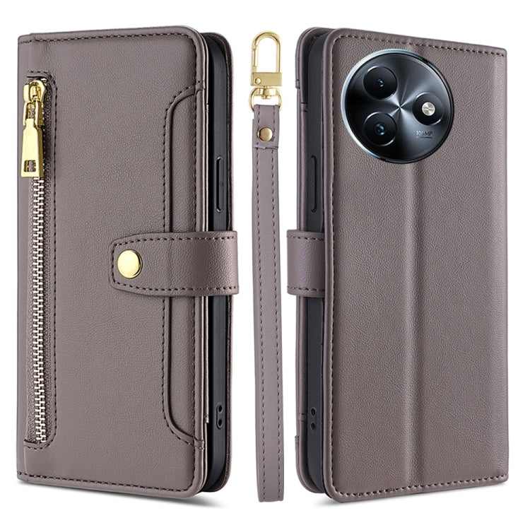 For Itel S24 4G Sheep Texture Cross-body Zipper Wallet Leather Phone Case(Grey)